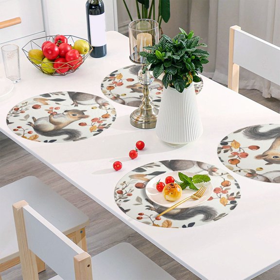 Round Grid Placemat ,One Sizex1, Round Placemat, PVC Plate Mat,15.4 Inch Non-Slip and Heat Resistant, Table Placemat, Dining Room Placemat Cartoon Squirrel
