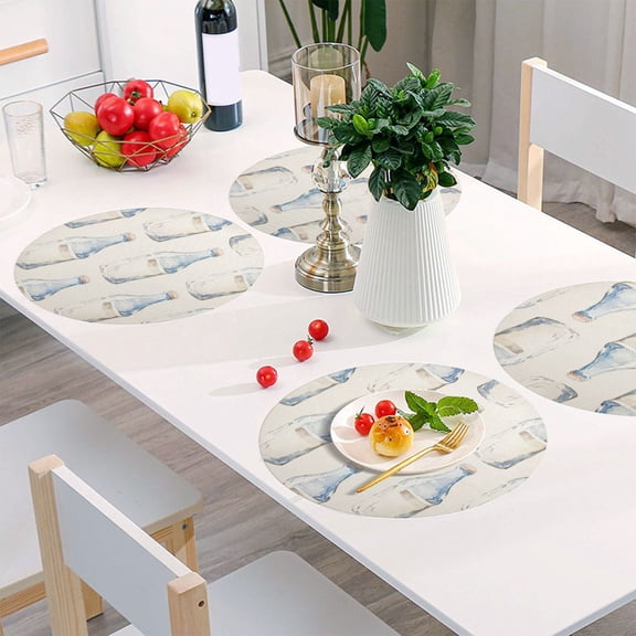 Round Grid Placemat ,One Sizex1, Round Placemat, PVC Plate Mat,15.4 Inch Non-Slip and Heat Resistant, Table Placemat, Dining Room Placemat Cartoon White Milk Bottle
