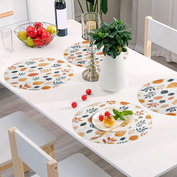 Round Grid Placemat ,One Sizex1, Round Placemat, PVC Plate Mat,15.4 Inch Non-Slip and Heat Resistant, Table Placemat, Dining Room Placemat Cartoon Yellow Leaves