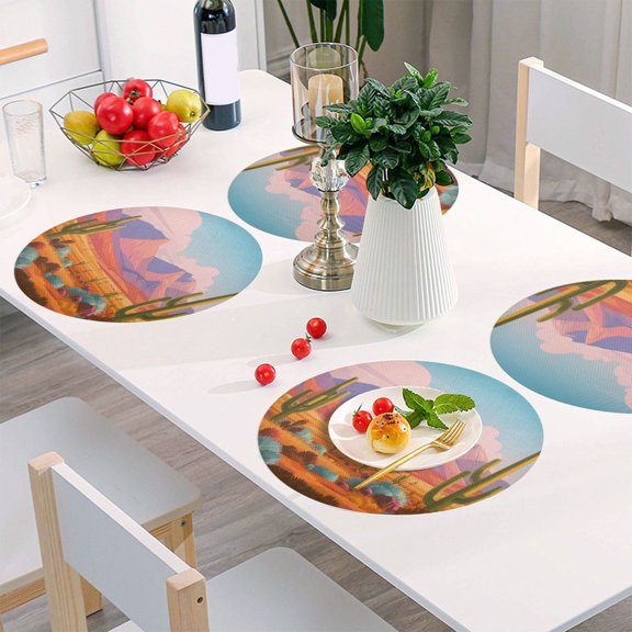 Round Grid Placemat ,One Sizex1, Round Placemat, PVC Plate Mat,15.4 Inch Non-Slip and Heat Resistant, Table Placemat, Dining Room Placemat Colorful Desert Landscape