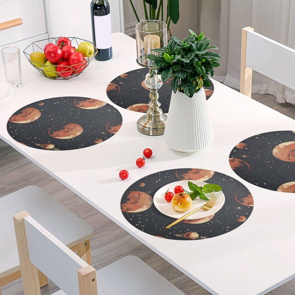 Round Grid Placemat ,One Sizex1, Round Placemat, PVC Plate Mat,15.4 Inch Non-Slip and Heat Resistant, Table Placemat, Dining Room Placemat Cosmic Mars