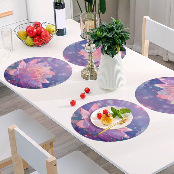 Round Grid Placemat ,One Sizex1, Round Placemat, PVC Plate Mat，15.4 Inch Non-Slip and Heat Resistant, Table Placemat, Dining Room Placemat Crystal Lotus