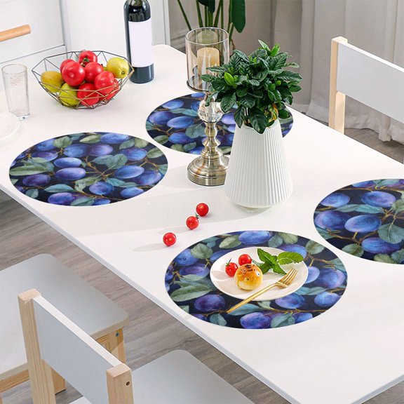 Round Grid Placemat ,One Sizex1, Round Placemat, PVC Plate Mat，15.4 Inch Non-Slip and Heat Resistant, Table Placemat, Dining Room Placemat Deep Blue Plum