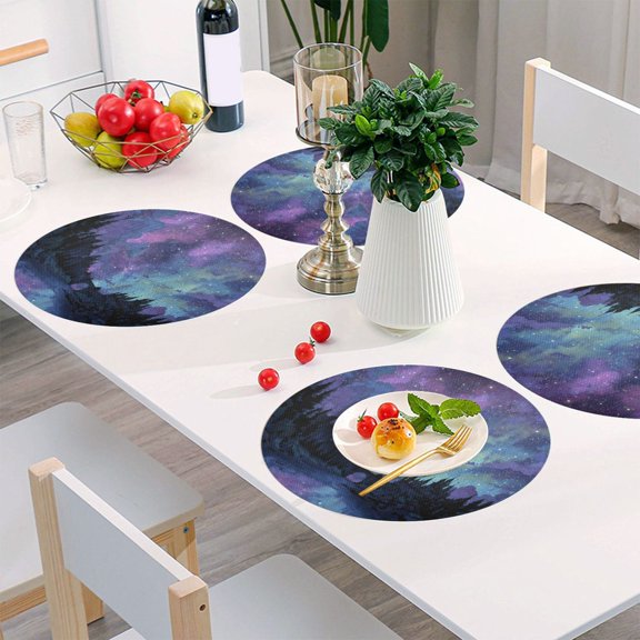 Round Grid Placemat ,One Sizex1, Round Placemat, PVC Plate Mat,15.4 Inch Non-Slip and Heat Resistant, Table Placemat, Dining Room Placemat Fantasy Aurora Sky World