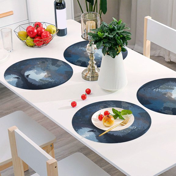 Round Grid Placemat ,One Sizex1, Round Placemat, PVC Plate Mat，15.4 Inch Non-Slip and Heat Resistant, Table Placemat, Dining Room Placemat Flat Vector Animal Silhouette