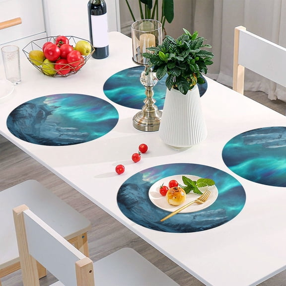 Round Grid Placemat ,One Sizex1, Round Placemat, PVC Plate Mat，15.4 Inch Non-Slip and Heat Resistant, Table Placemat, Dining Room Placemat Foggy Forest Ice Castle