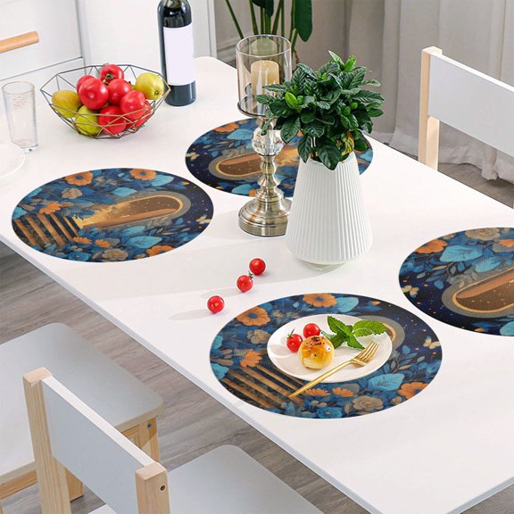 Round Grid Placemat ,One Sizex1, Round Placemat, PVC Plate Mat,15.4 Inch Non-Slip and Heat Resistant, Table Placemat, Dining Room Placemat Golden Door Dream World Steps