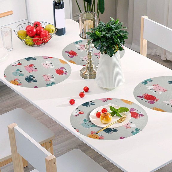Round Grid Placemat ,One Sizex1, Round Placemat, PVC Plate Mat,15.4 Inch Non-Slip and Heat Resistant, Table Placemat, Dining Room Placemat Gray Crab Red Dots