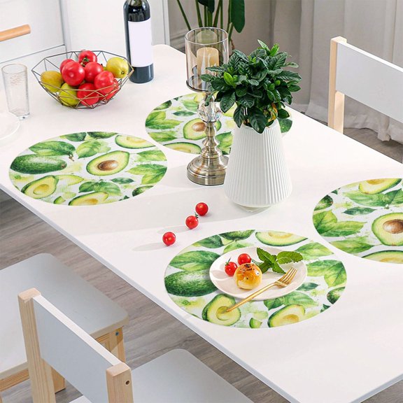 Round Grid Placemat ,One Sizex1, Round Placemat, PVC Plate Mat，15.4 Inch Non-Slip and Heat Resistant, Table Placemat, Dining Room Placemat Green Avocado