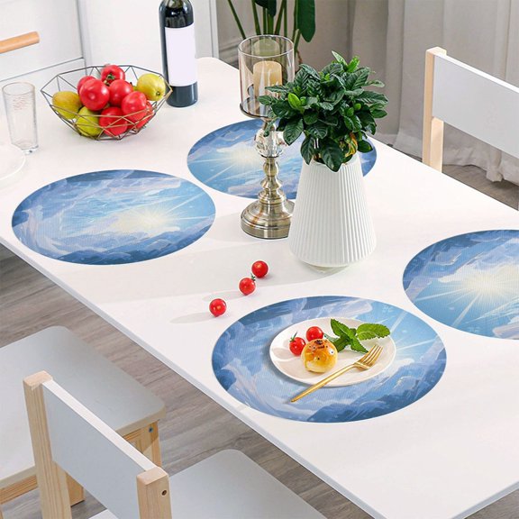 Round Grid Placemat ,One Sizex1, Round Placemat, PVC Plate Mat,15.4 Inch Non-Slip and Heat Resistant, Table Placemat, Dining Room Placemat Ice Cave Whimsical Landscape