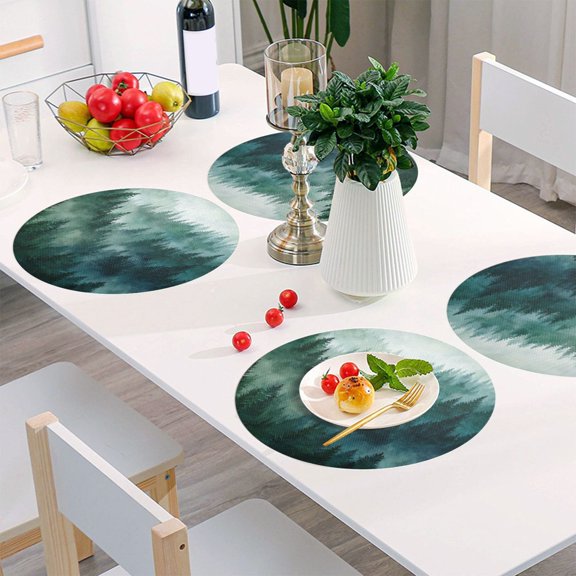 Round Grid Placemat ,One Sizex1, Round Placemat, PVC Plate Mat,15.4 Inch Non-Slip and Heat Resistant, Table Placemat, Dining Room Placemat Misty Forest Landscape
