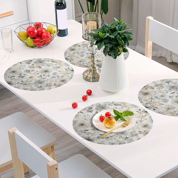 Round Grid Placemat ,One Sizex1, Round Placemat, PVC Plate Mat,15.4 Inch Non-Slip and Heat Resistant, Table Placemat, Dining Room Placemat Muted Gray Flowers Bouquet