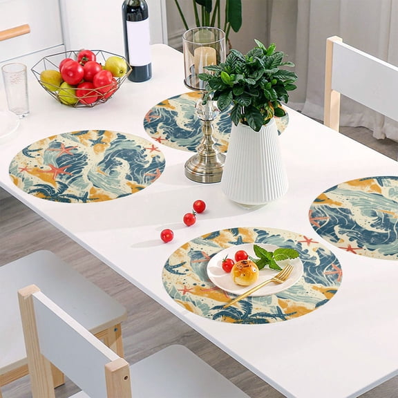 Round Grid Placemat ,One Sizex1, Round Placemat, PVC Plate Mat,15.4 Inch Non-Slip and Heat Resistant, Table Placemat, Dining Room Placemat Ocean Starfish