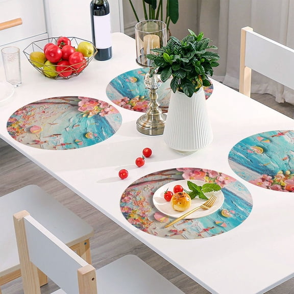 Round Grid Placemat ,One Sizex1, Round Placemat, PVC Plate Mat,15.4 Inch Non-Slip and Heat Resistant, Table Placemat, Dining Room Placemat Picturesque Spring Sea