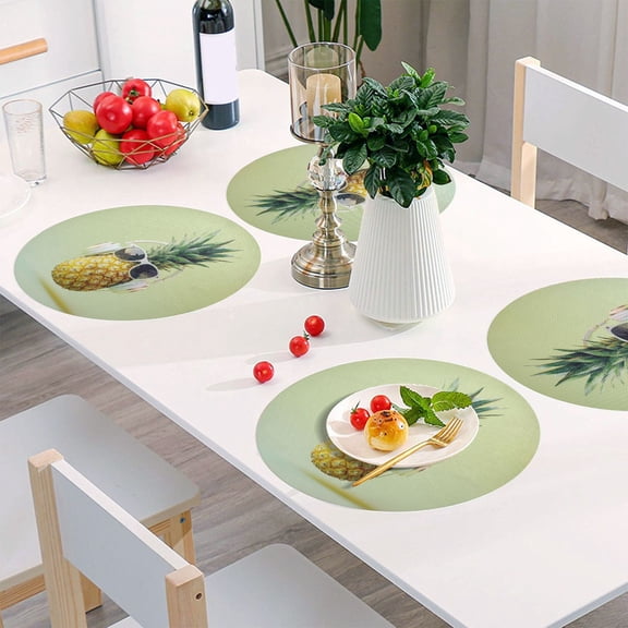 Round Grid Placemat ,One Sizex1, Round Placemat, PVC Plate Mat，15.4 Inch Non-Slip and Heat Resistant, Table Placemat, Dining Room Placemat Pineapple Glasses