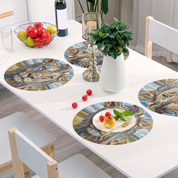 Round Grid Placemat ,One Sizex1, Round Placemat, PVC Plate Mat，15.4 Inch Non-Slip and Heat Resistant, Table Placemat, Dining Room Placemat Prairie Lion Pattern