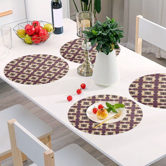 Round Grid Placemat ,One Sizex1, Round Placemat, PVC Plate Mat,15.4 Inch Non-Slip and Heat Resistant, Table Placemat, Dining Room Placemat Purple Diamond Pattern