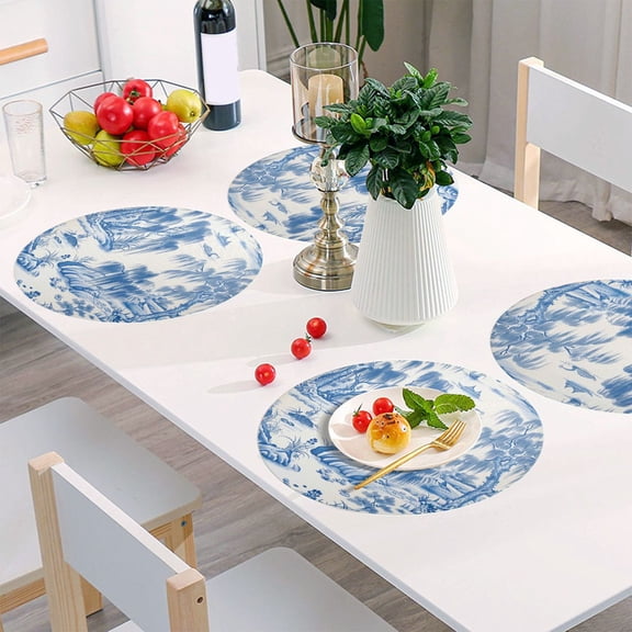 Round Grid Placemat ,One Sizex1, Round Placemat, PVC Plate Mat，15.4 Inch Non-Slip and Heat Resistant, Table Placemat, Dining Room Placemat River Willow