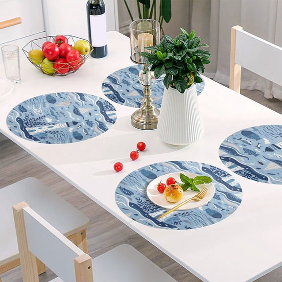 Round Grid Placemat ,One Sizex1, Round Placemat, PVC Plate Mat,15.4 Inch Non-Slip and Heat Resistant, Table Placemat, Dining Room Placemat Seaside Lighthouse