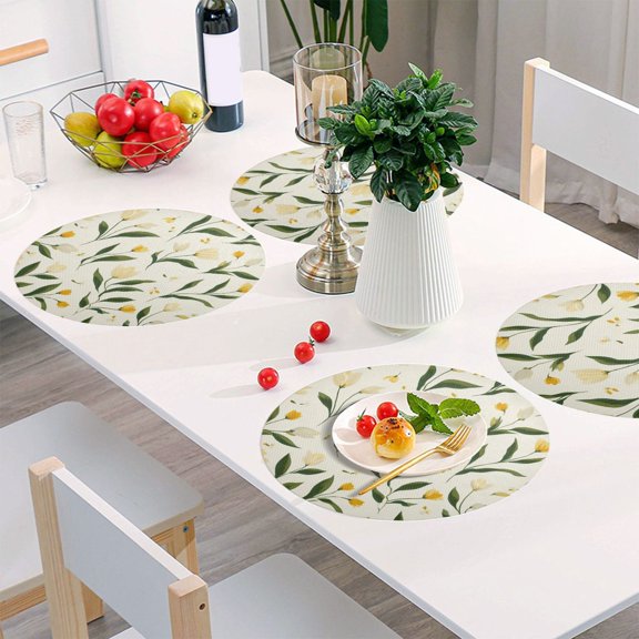 Round Grid Placemat ,One Sizex1, Round Placemat, PVC Plate Mat，15.4 Inch Non-Slip and Heat Resistant, Table Placemat, Dining Room Placemat Simple Tulip Jasmine Pattern