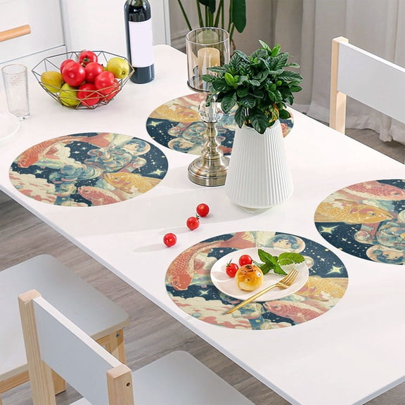 Round Grid Placemat ,One Sizex1, Round Placemat, PVC Plate Mat，15.4 Inch Non-Slip and Heat Resistant, Table Placemat, Dining Room Placemat Space Suit Anime