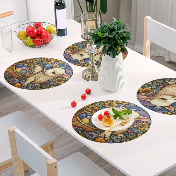 Round Grid Placemat ,One Sizex1, Round Placemat, PVC Plate Mat，15.4 Inch Non-Slip and Heat Resistant, Table Placemat, Dining Room Placemat Stained Glass Lamb