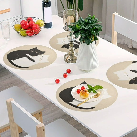 Round Grid Placemat ,One Sizex1, Round Placemat, PVC Plate Mat,15.4 Inch Non-Slip and Heat Resistant, Table Placemat, Dining Room Placemat Two Cute Cats Cuddling