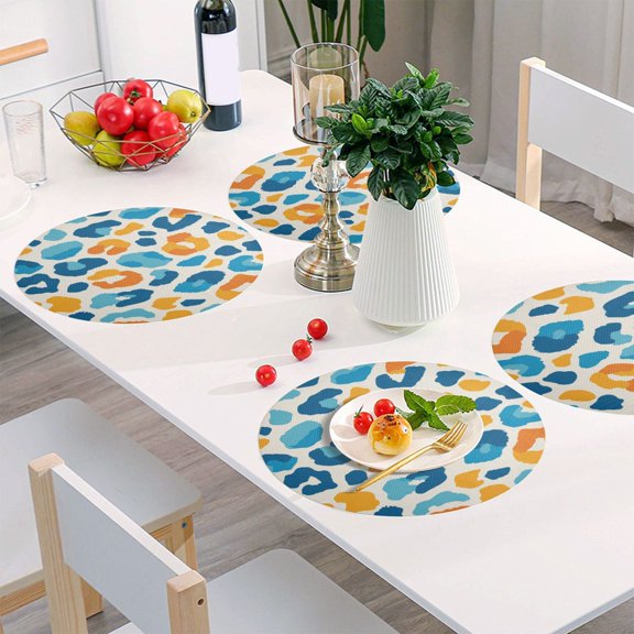 Round Grid Placemat ,One Sizex1, Round Placemat, PVC Plate Mat,15.4 Inch Non-Slip and Heat Resistant, Table Placemat, Dining Room Placemat Vector Blue Spot Pattern