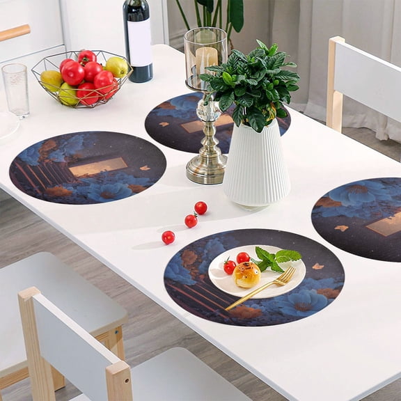 Round Grid Placemat ,One Sizex1, Round Placemat, PVC Plate Mat,15.4 Inch Non-Slip and Heat Resistant, Table Placemat, Dining Room Placemat Wooden Door Dream World Open