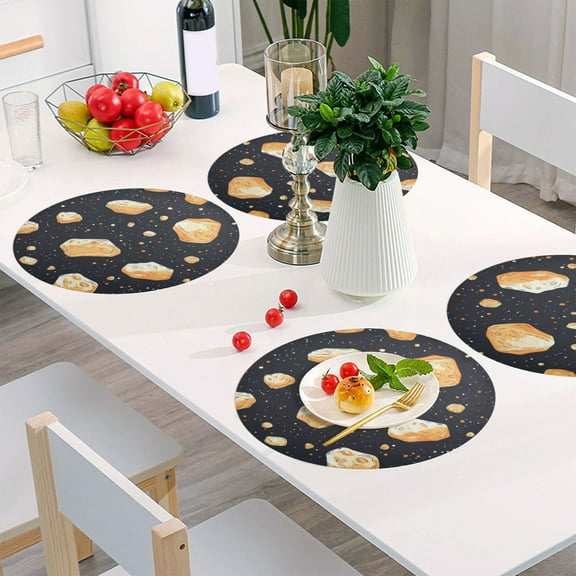 Round Grid Placemat ,One Sizex1, Round Placemat, PVC Plate Mat，15.4 Inch Non-Slip and Heat Resistant, Table Placemat, Dining Room Placemat Yellow Stone