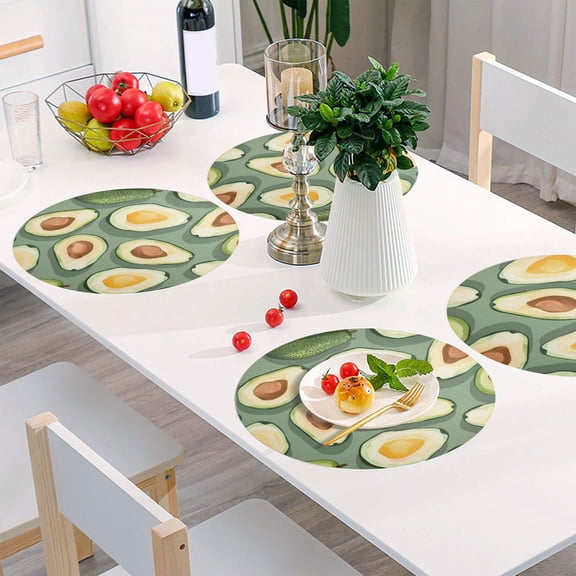 Round Grid Placemat ,One Sizex1, Round Placemat, PVC Plate Mat，15.4 Inch Non-Slip and Heat Resistant, Table Placemat, Dining Room Placemat Avocado