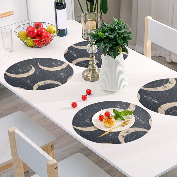 Round Grid Placemat ,One Sizex1, Round Placemat, PVC Plate Mat,15.4 Inch Non-Slip and Heat Resistant, Table Placemat, Dining Room Placemat Gray Moon