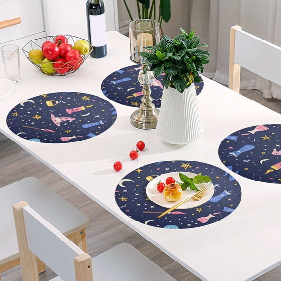 Round Grid Placemat ,One Sizex1, Round Placemat, PVC Plate Mat，15.4 Inch Non-Slip and Heat Resistant, Table Placemat, Dining Room Placemat Magic Hat