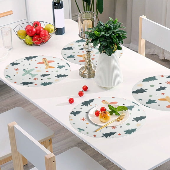 Round Grid Placemat ,One Sizex4, Round Placemat, PVC Plate Mat,15.4 Inch Non-Slip and Heat Resistant, Table Placemat, Dining Room Placemat Christmas Cute Plane