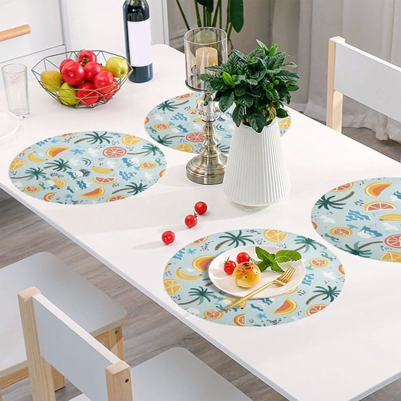 Round Grid Placemat ,One Sizex4, Round Placemat, PVC Plate Mat,15.4 Inch Non-Slip and Heat Resistant, Table Placemat, Dining Room Placemat Lemon Banana Coconut