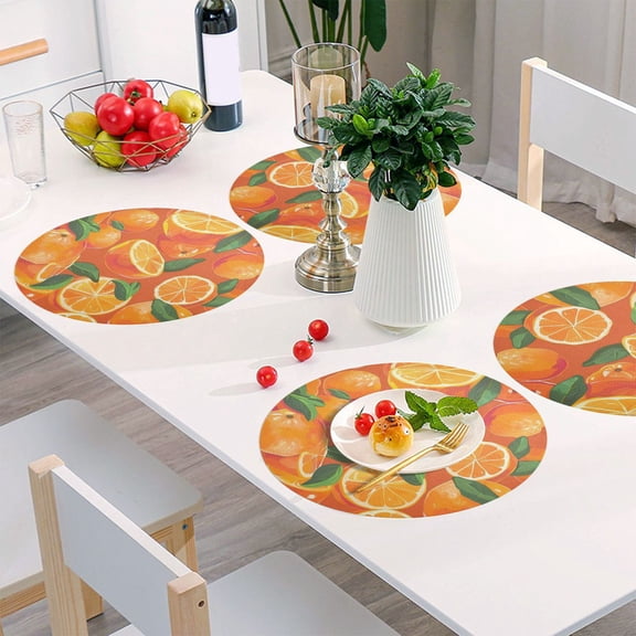 Round Grid Placemat ,One Sizex4, Round Placemat, PVC Plate Mat,15.4 Inch Non-Slip and Heat Resistant, Table Placemat, Dining Room Placemat Mandarin Orange