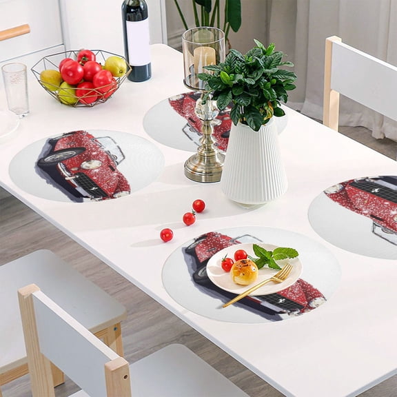Round Grid Placemat ,One Sizex4, Round Placemat, PVC Plate Mat，15.4 Inch Non-Slip and Heat Resistant, Table Placemat, Dining Room Placemat Red Glitter Ferrari