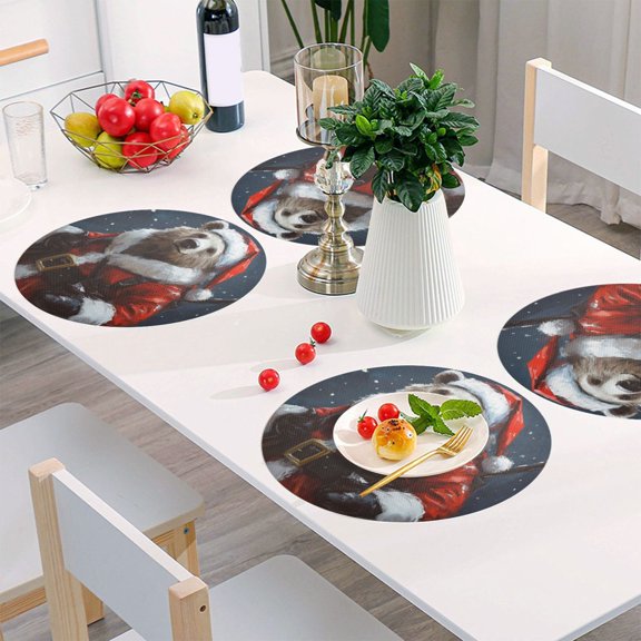 Round Grid Placemat ,One Sizex4, Round Placemat, PVC Plate Mat,15.4 Inch Non-Slip and Heat Resistant, Table Placemat, Dining Room Placemat The Red Hat Bear