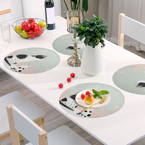 Round Grid Placemat ,One Sizex4, Round Placemat, PVC Plate Mat，15.4 Inch Non-Slip and Heat Resistant, Table Placemat, Dining Room Placemat Spotted Cats and Snowflakes Cute