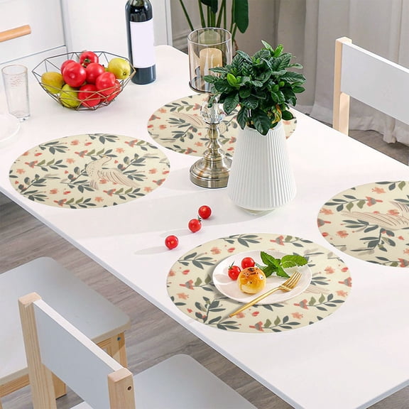 Round Grid Placemat ,One Sizex4, Round Placemat, PVC Plate Mat，15.4 Inch Non-Slip and Heat Resistant, Table Placemat, Dining Room Placemat Peace Dove