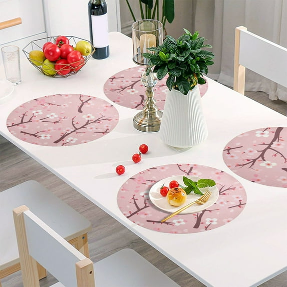Round Grid Placemat ,One Sizex4, Round Placemat, PVC Plate Mat,15.4 Inch Non-Slip and Heat Resistant, Table Placemat, Dining Room Placemat Pink Plum