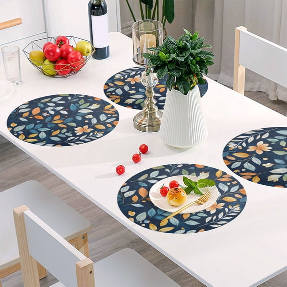 Round Grid Placemat ,One Sizex6, Round Placemat, PVC Plate Mat，15.4 Inch Non-Slip and Heat Resistant, Table Placemat, Dining Room Placemat Colorful and Beautiful Leaves