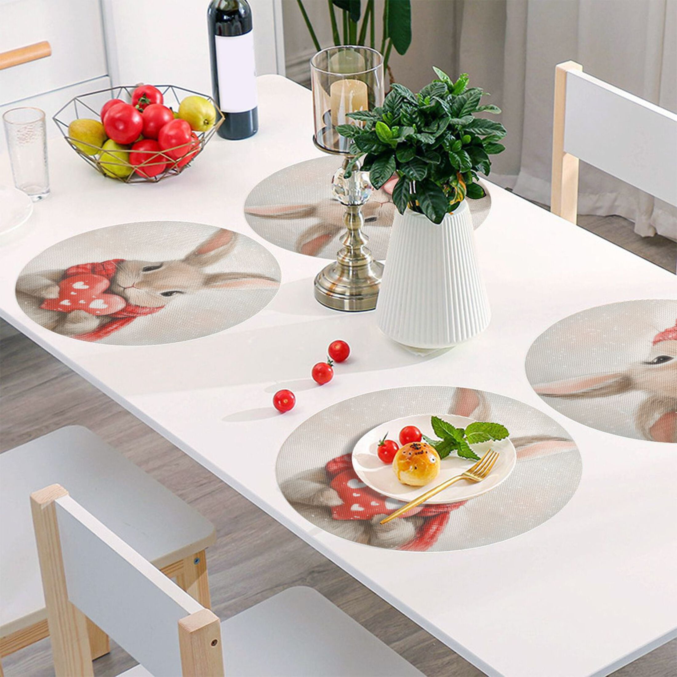 Round Grid Placemat ,One Sizex6, Round Placemat, PVC Plate Mat，15.4