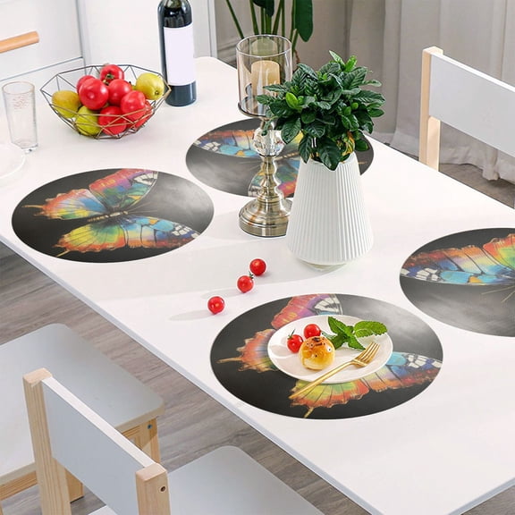 Round Grid Placemat ,One Sizex6, Round Placemat, PVC Plate Mat,15.4 Inch Non-Slip and Heat Resistant, Table Placemat, Dining Room Placemat Big Butterfly Picture