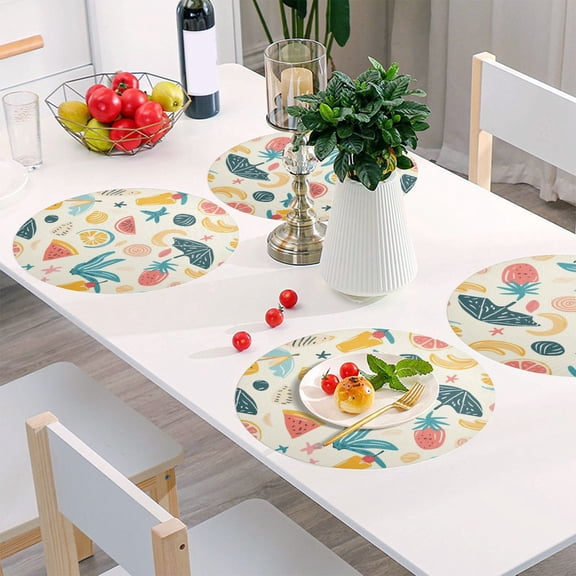 Round Grid Placemat ,One Sizex6, Round Placemat, PVC Plate Mat,15.4 Inch Non-Slip and Heat Resistant, Table Placemat, Dining Room Placemat Lemon Watermelon