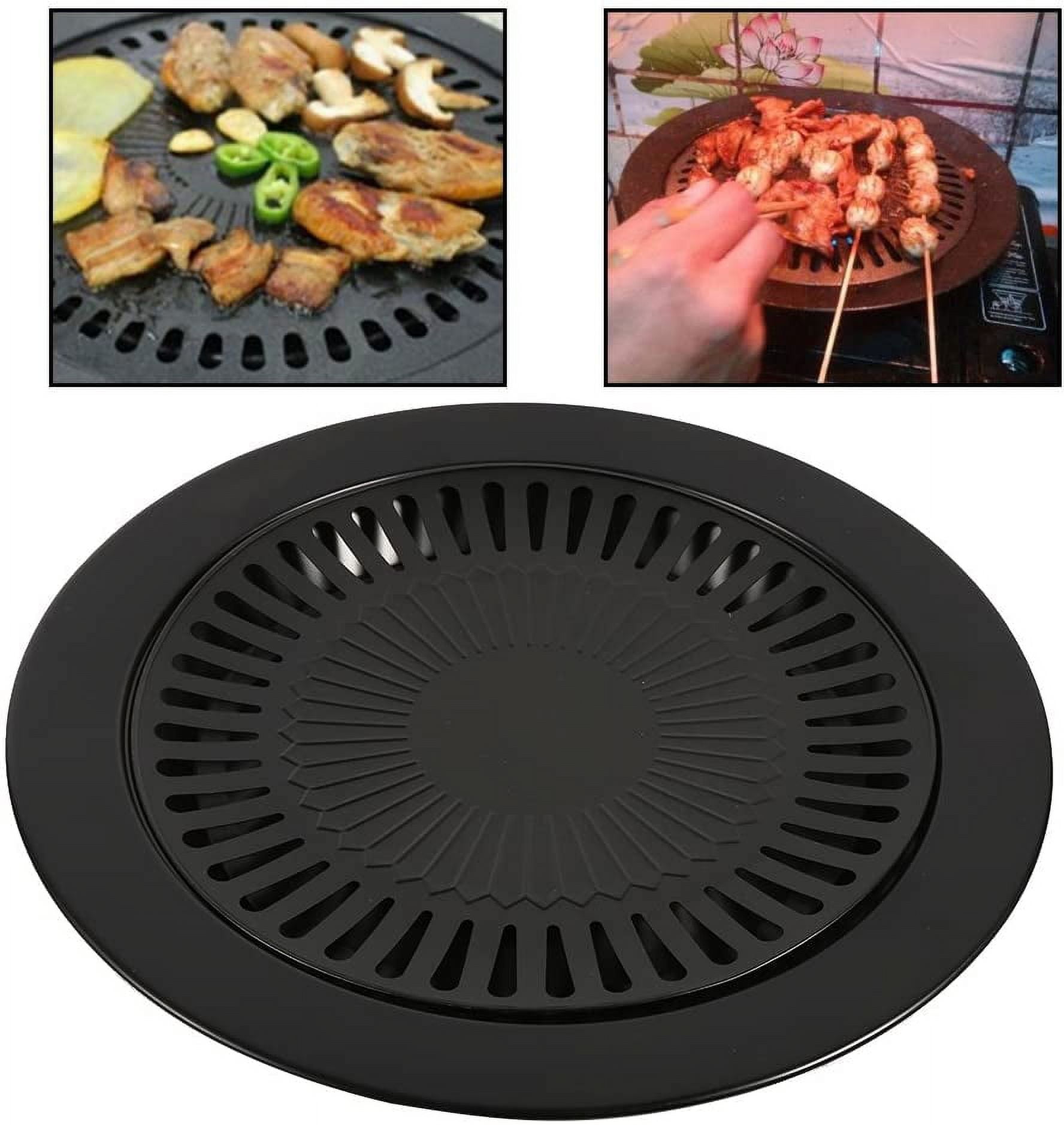 Round Grill Plate, Barbecue Grill Plate Smokeless NonStick Grill Pans, Indoor Cooker Grill