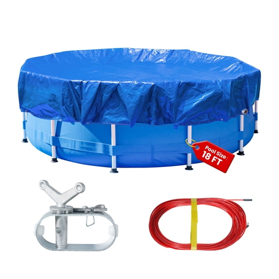 Round Above Ground Pool Cover UV-Resistant Blue/Black 22ft | fits 18ft-19ft outdoor pools with winch & cable waterproof debris guard Heavy Duty Weatherproof Durable winter-ready