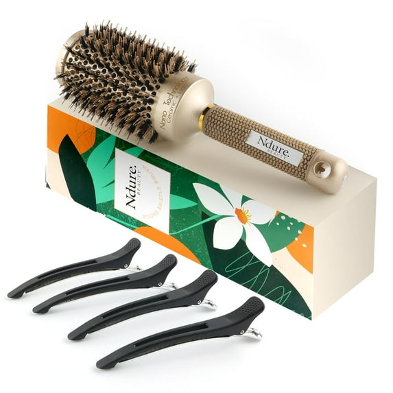 Ndure Beauty Round Hair Brush with 4 Hair Clips Nano Thermal Ceramic ...