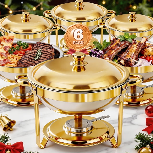 Chafing Dish Buffet Set-6 Set, Gold Food Warmers and Buffet Servers ...