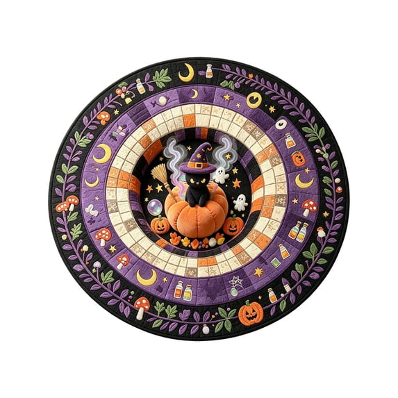 Round Halloween Doormat 15.8" 3D Optical Illusion Checkerboard Rug Non-Slip Entryway Floor Mat with Festival Patterns for Home